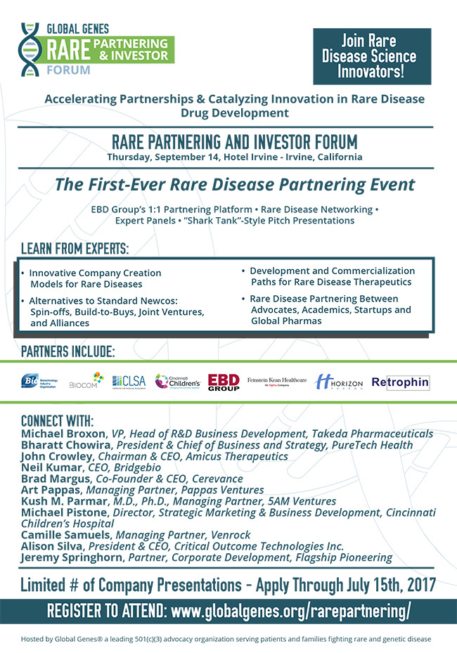 Rare Partnering And Investor Forum 9 14 2017 In Irvine Ca Global Genes